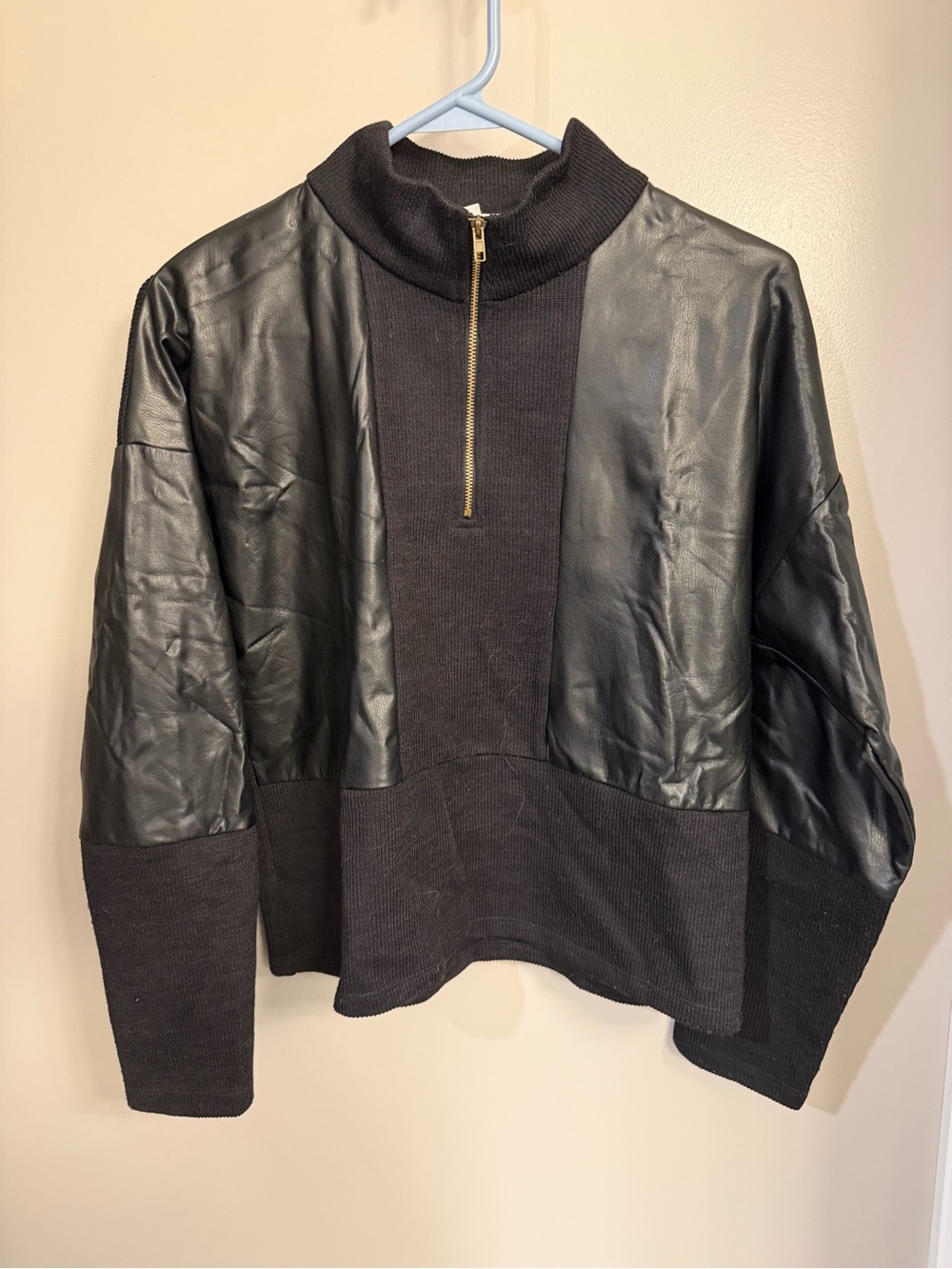 THML Black Mixed-Media Mock Neck Half-Zip Jacket